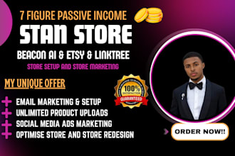 setup and design stan store, beacon ai, linktree,  for your social media account