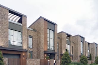 redesign townhouse, gladding stone,terrace exterior, commercial building,render