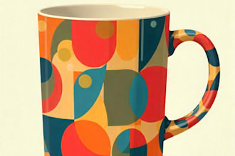 create trendy mug, tote bag and paper cups design