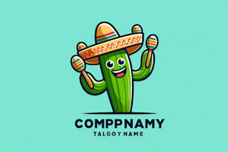 do funny cactus mexican sombrero hat maracas mascot  logo