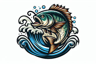 do fish mascot fishing sport tattoo fishes in wave logo