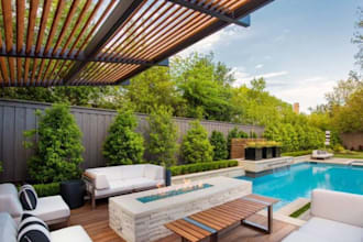 backyard design,outdoor render,playground,golf simulator space,seat terrace,park