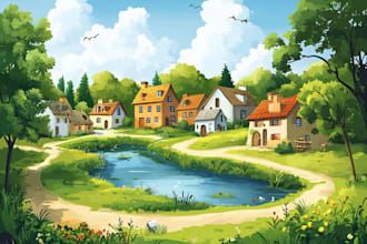 draw a flat vector landscape illustration