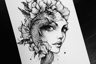 draw black and white geometric tattoos, flowers