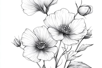 draw botanical illustrations of flowers, plants, line art