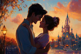 do cartoon disney couple portrait