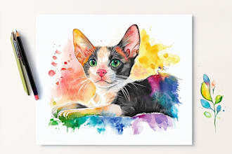 draw a rainbow watercolor portrait of your pet