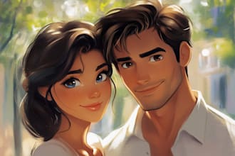 draw you anime couple art portrait
