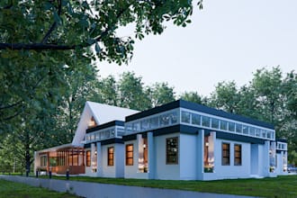 modern serenity clinic,gazebo massage room,spa, restaurant, gym, cafe rendering
