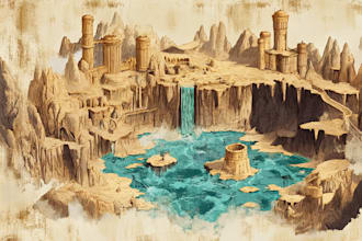 create unique fantasy map entirely by drawn on paper