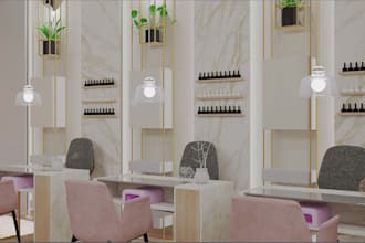 create stunning 3d interior design for salon, spa, retail store and barbershop