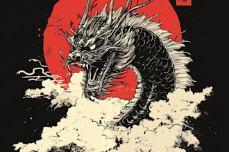 draw a japanese t shirt design apparel illustration