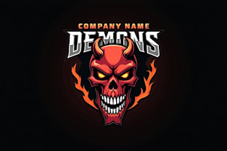 do wonderful demon half skull esport mascot logo