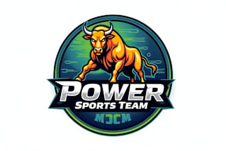 do awesome bull power sports team with mascot  logo design