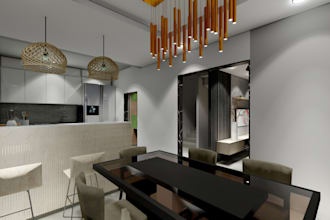 design living room or dining room interior in 3d, office sitting room, 3d render