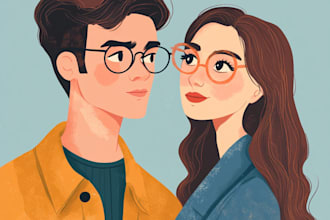 design cute cartoon couple portrait