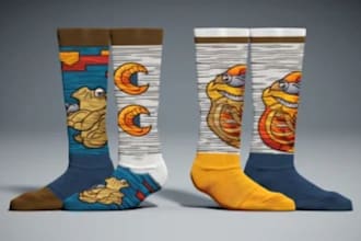 draw unique beautiful socks design with realistic mockup