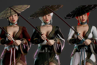 deliver stylized female warrior character,port ue5,animate 3d,ue rendering model