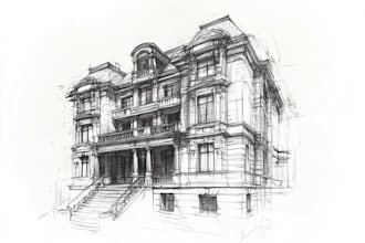 draw architectural sketches of buildings and houses