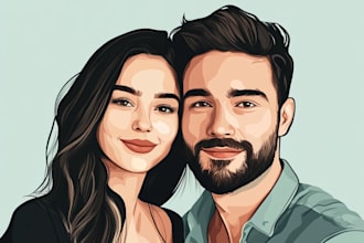 make a cute cartoon couple portrait