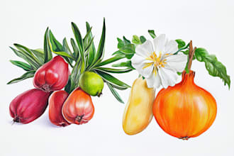 draw your flowers fruits vegetable and botanical plants