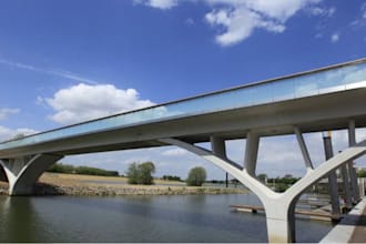 photorealistic 3d bridge design, road bridge, construction design, water control