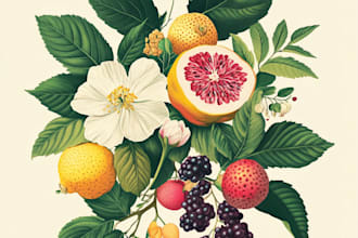 draw botanical illustrations of flowers, plants and fruits