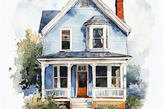paint a watercolor house potrait or city building