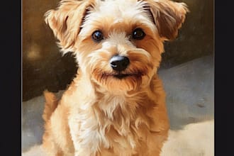 draw realistic pet portrait into digital oil painting