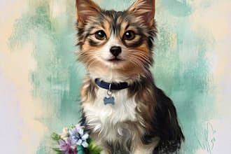 draw realistic pet portrait dog , cat , animal , digital oil paint , watercolor