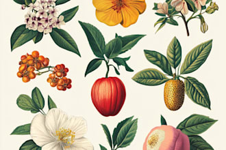 draw botanical illustrations of flowers, plants, line art