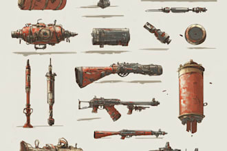 paint concept art for weapons, vehicles and objects