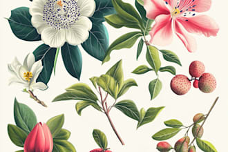 draw beautiful digital botanical illustrations of flowers, fruits, and plants