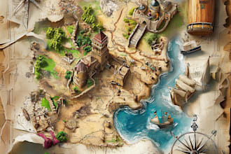 draw 2d rpg fantasy map, landscape, dndart map design
