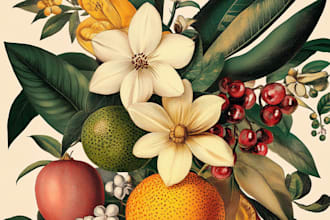 do hand draw botanical illustration line art of  plants, fruits, flowers, vegeta