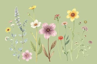 draw botanical illustration of plants and flowers