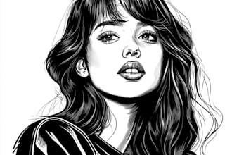 draw realistic black and white line art vector illustration