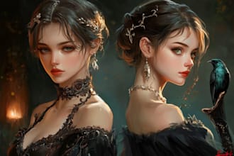 draw fantasy character logo and friendship portrait