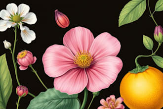 draw botanical illustrations of flowers, plants and fruits