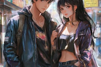 make anime couple portrait, anime family portrait