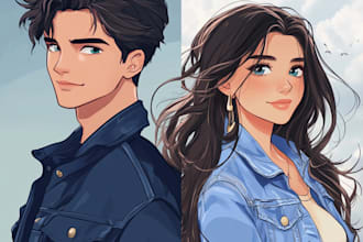 create anime couple portrait, anime family portrait