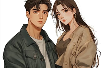 draw custom anime couple portrait and wedding illustration