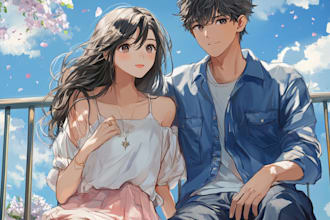 create anime couple portrait, anime family portrait