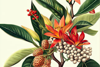 draw watercolor botanical illustrations in unique style