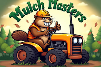 do angry beaver driving mulching tractor mascot logo design