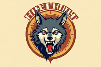 do angry wolf or wild dog growling head retro mascot logo