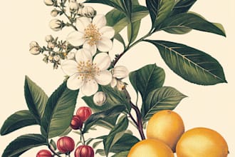 create realistic botanical illustrations in watercolor for you