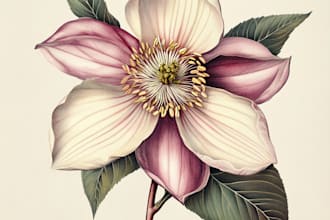 drawn a highly detailed line art botanical illustration