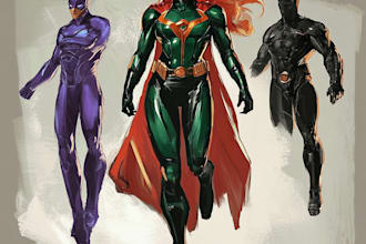 create concept art superhero character design for comics