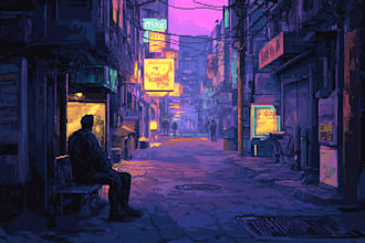 make a cyberpunk city style art for any project